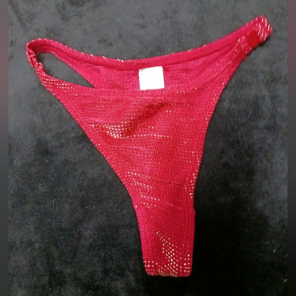 Vintage 80s/but new red & gold thong panty Sz S